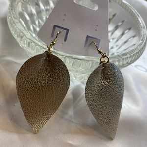 Rose Gold Metallic Learher Teardrop Earrings